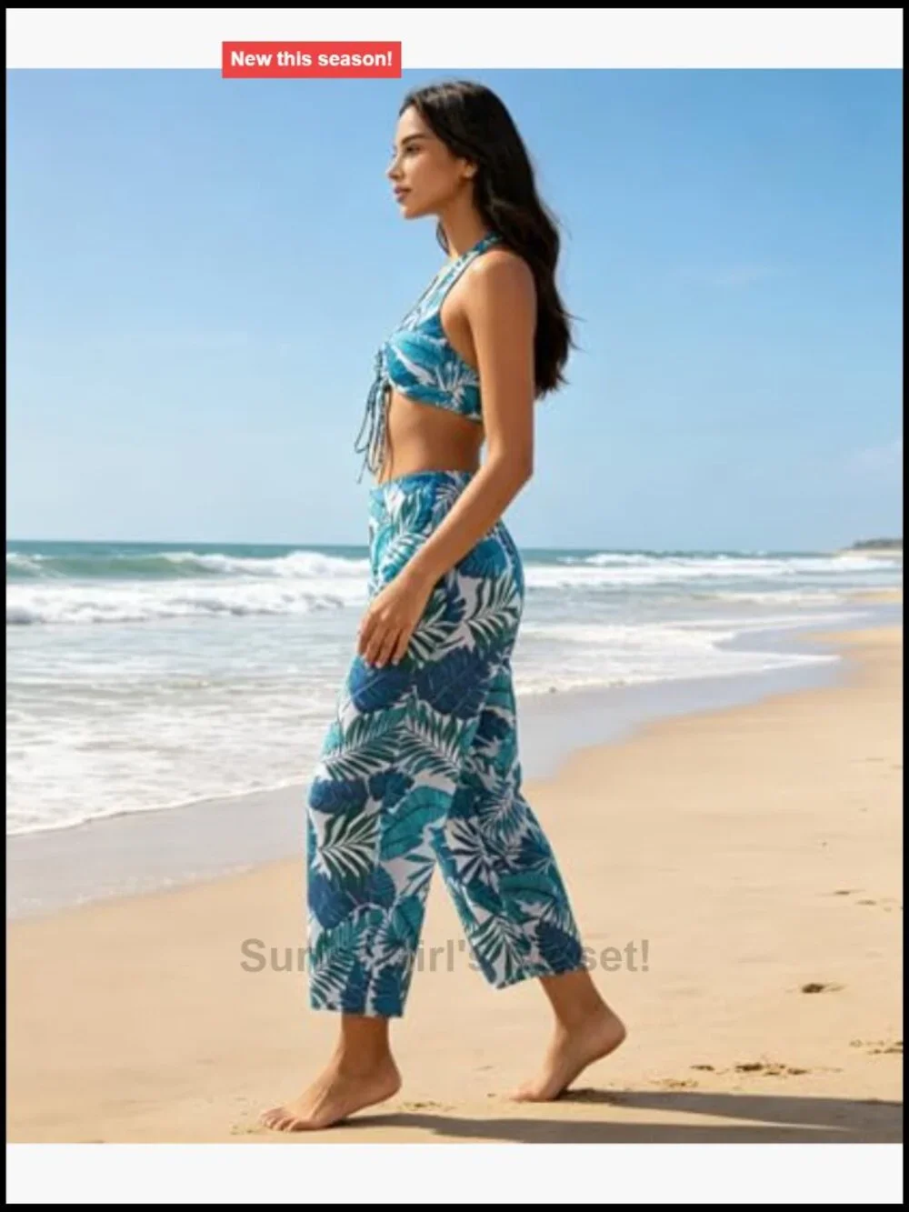 3 Piece Bikini Set with Halter Top and Beach Pants